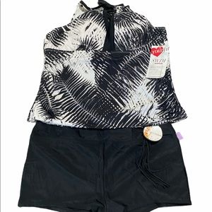 NWT Avenue & Catalina Plus Size 2-piece Halter swimsuit 2 brands 2 sizes Blk/Wht